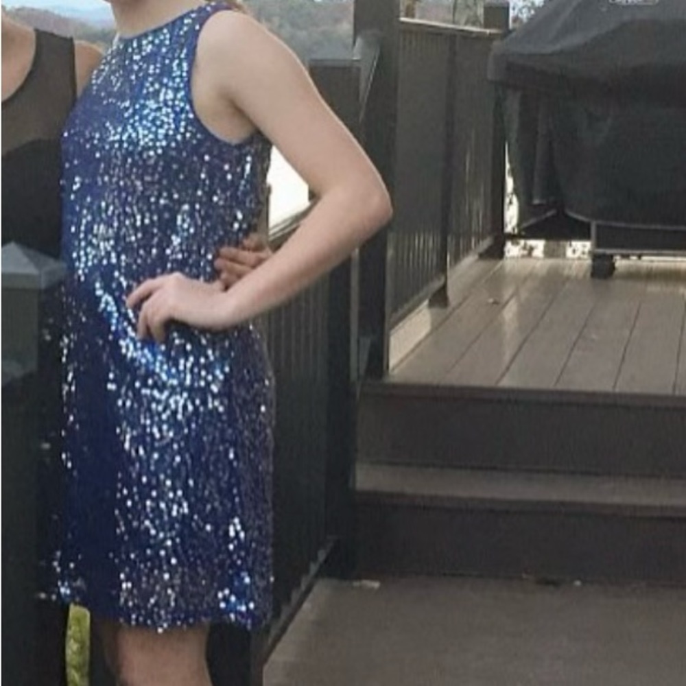 Midnight Doll Women’s Medium Blue sequins party dress sleeveless short formal